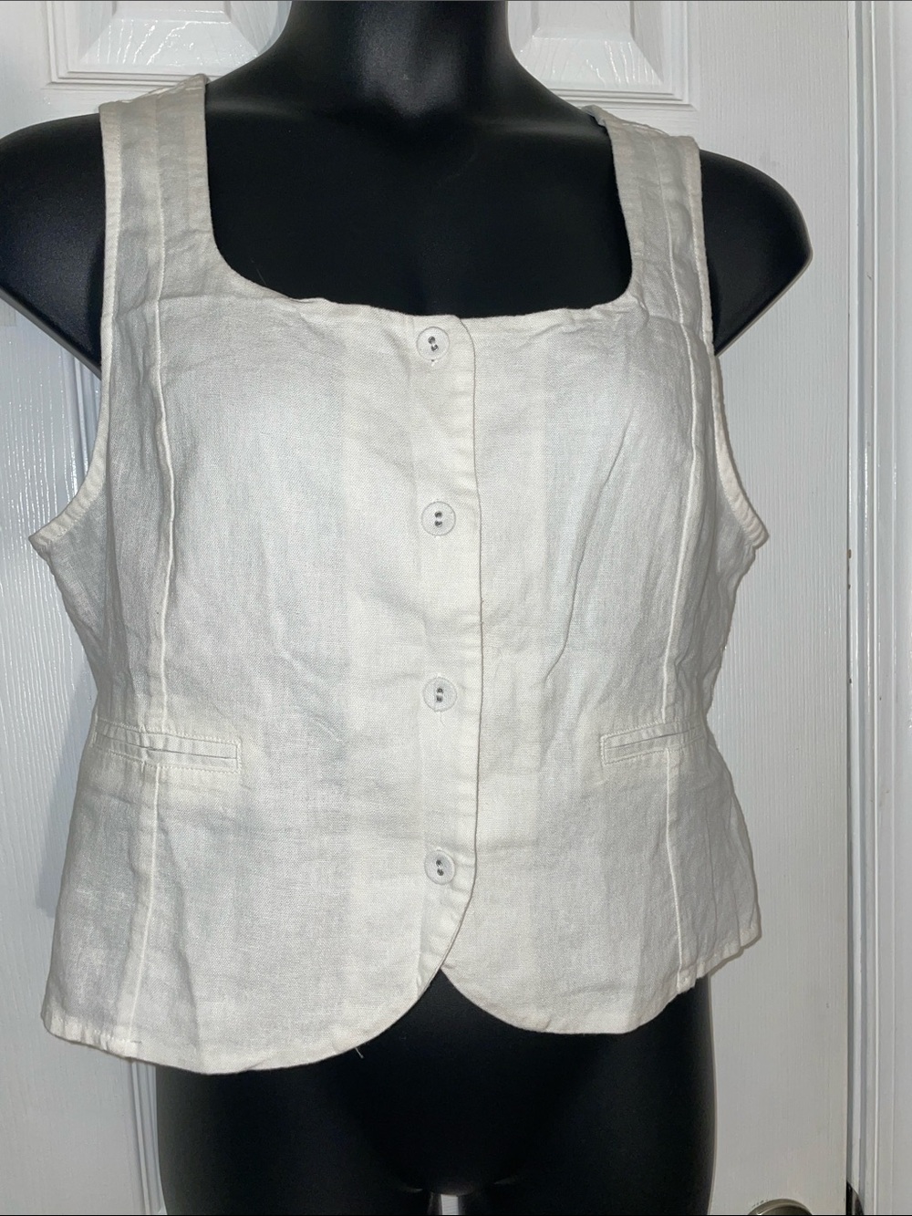 RACHEL ZOE White Linen Vest with Curve Hem and Square neck 12